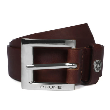 Heavy Duty Thick Belt Dark Brown Leather Silver Square Buckle by Brune & Bareskin
