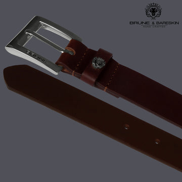 Heavy Duty Thick Belt Dark Brown Leather Silver Square Buckle by Brune & Bareskin