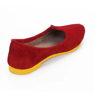 Red Suede Jalsa Punjabi Jutti With Yellow Sole