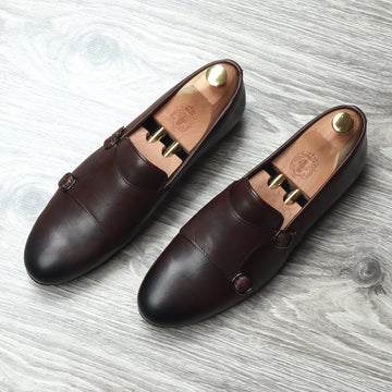 Dark Brown Genuine Leather Monk Strap By Brune & Bareskin