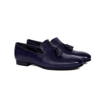 Blue Leather Tassel Hand Crafted Shoes