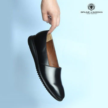Easy Wear Light Weight Slip-Ons Shoes in Black Leather