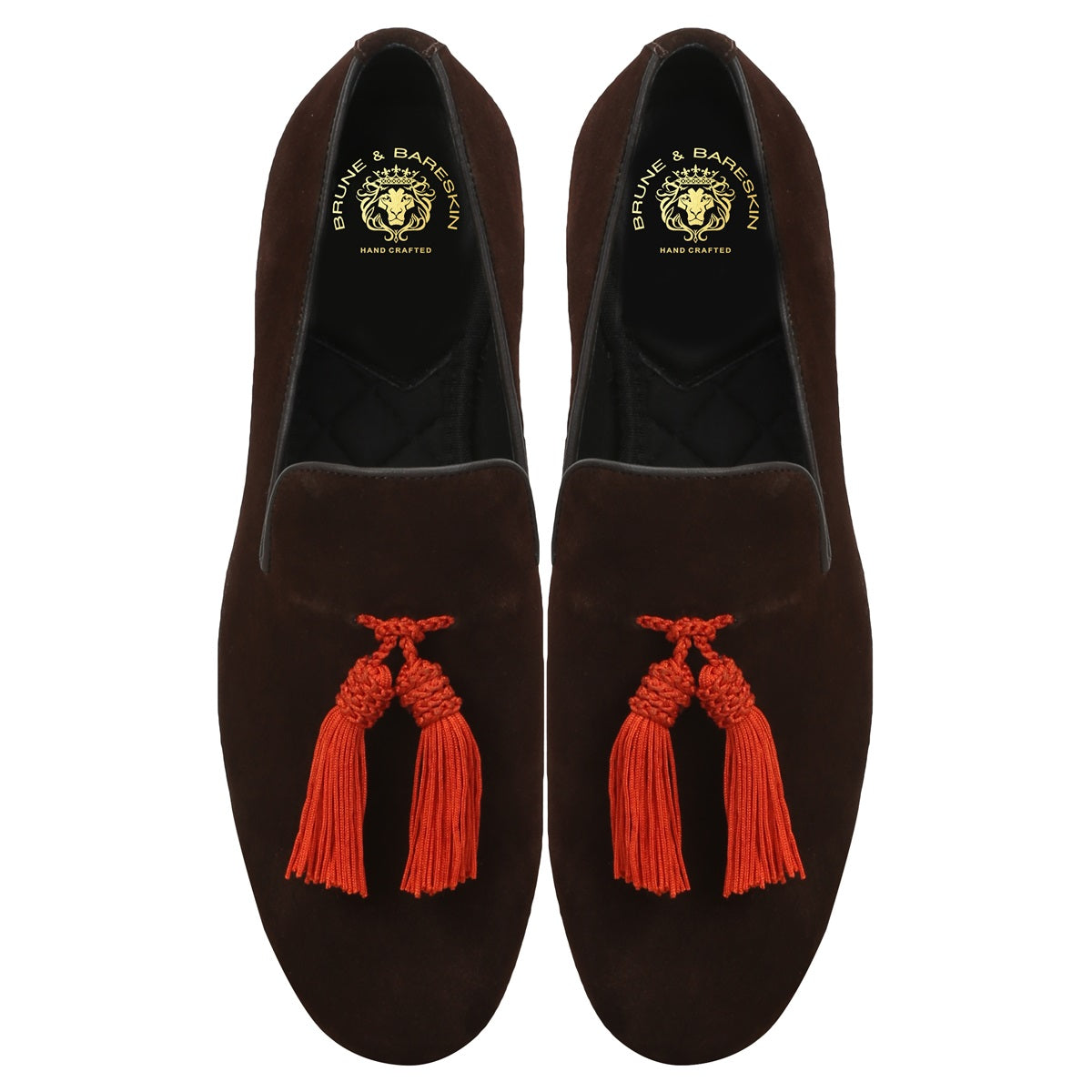 Dark Brown Velvet/Red Tassel Slip-On Shoes By Brune & Bareskin
