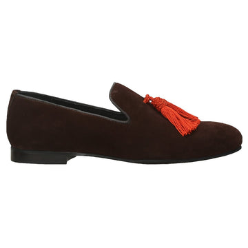 Dark Brown Velvet/Red Tassel Slip-On Shoes By Brune & Bareskin