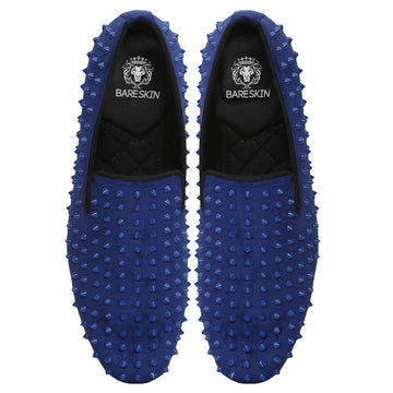 Men Blue Studded Velvet Slip-On Shoes