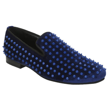 Men Blue Studded Velvet Slip-On Shoes