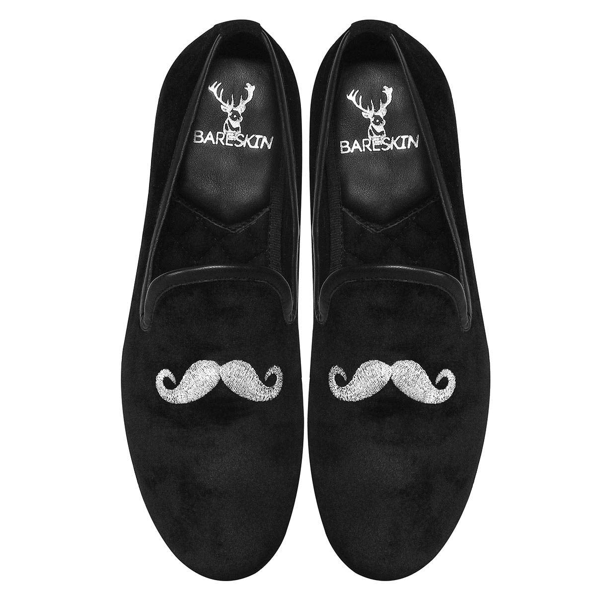 Mustache Design Men'S Handmade Black Velvet Slip-On By Bareskin