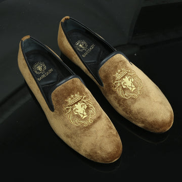 Lion-King Design Men'S Handmade Tan Dual Shade Velvet Slip-On Shoes By Brune & Bareskin