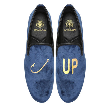 Blue Velvet/Hook-Up Golden Embroidery Slip-On Shoes By Brune & Bareskin