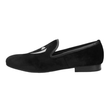 Black Velvet/Silver Tuxedo Embroidery Slip-On Shoes By Bareskin