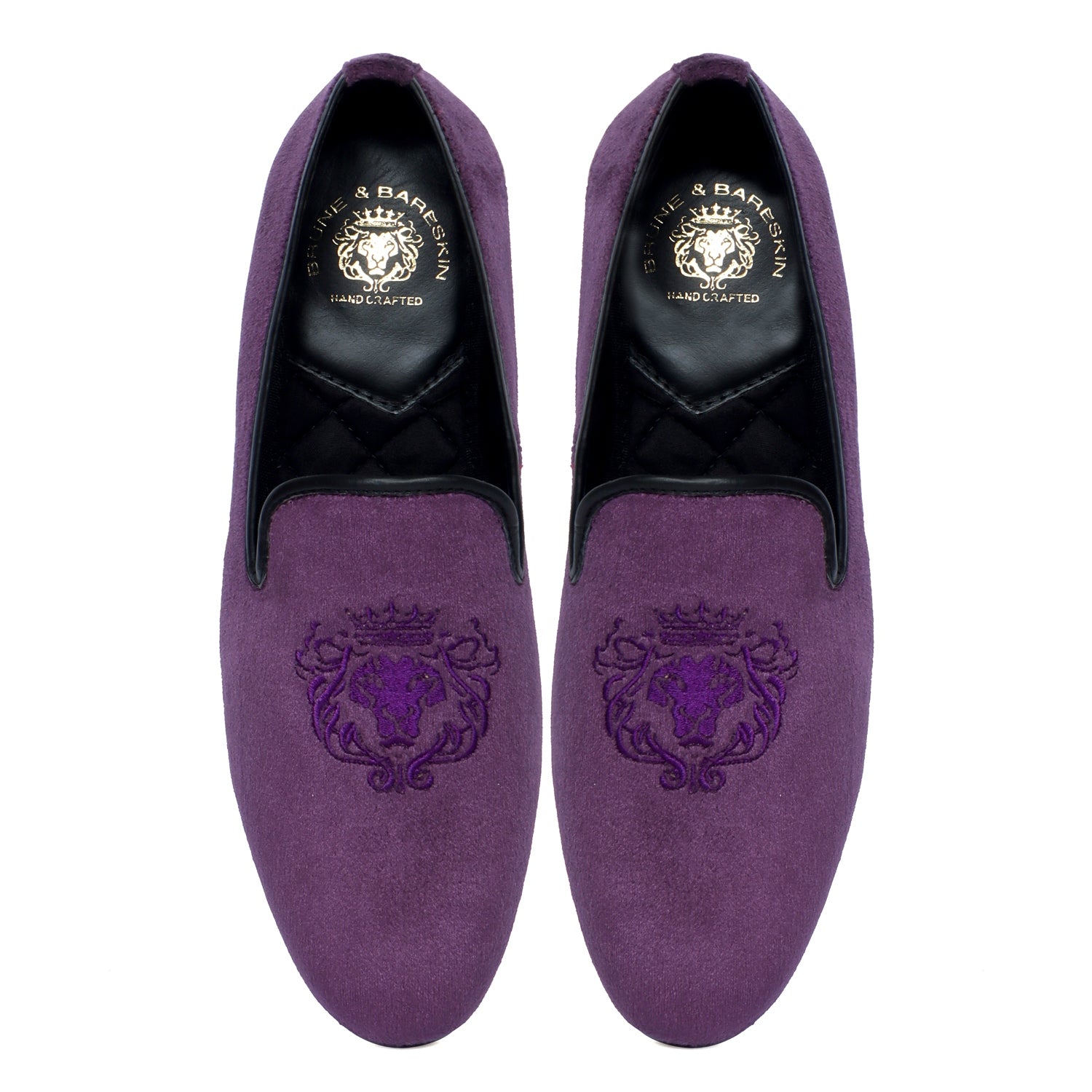 Men's Lion King Embroidery Purple Italian Velvet Slip-On Shoes By Brune & Bareskin