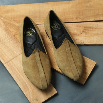 Olive Suede Leather Mod Look Jalsa Jutti