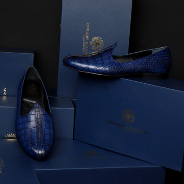 Men's Blue Jalsa Jutti in Deep Cut Leather
