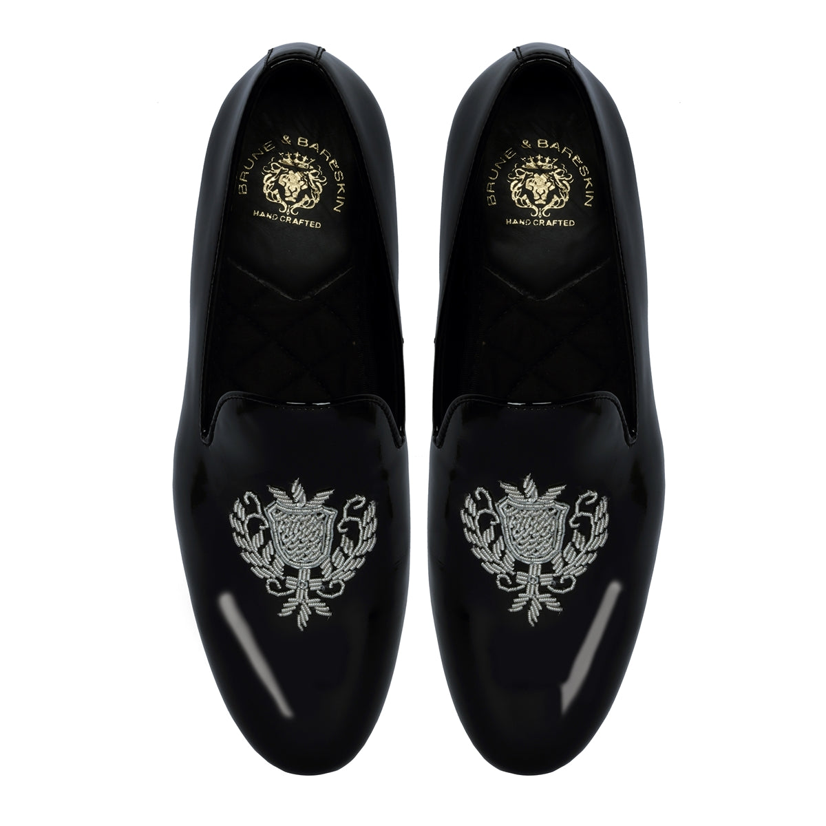 Black Patent Leather Slip-On Shoes Royal Crest Silver Zardosi For Men