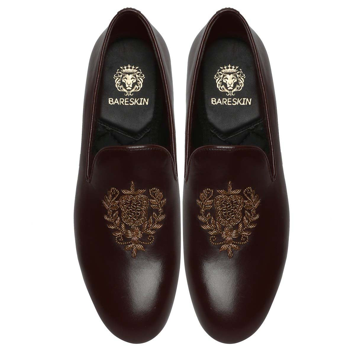 Crest Zardosi Ethnic Slip-On Shoes in Dark Brown Leather