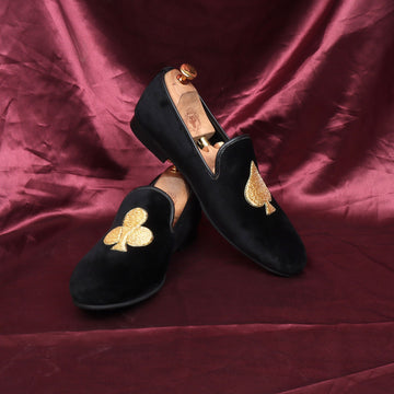 Poker Zardosi Slip-On Shoes IN Black Velvet By Brune & Bareskin
