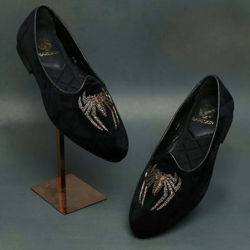 Spider Zardosi Black Velvet Jalsa Jutti By Brune & Bareskin