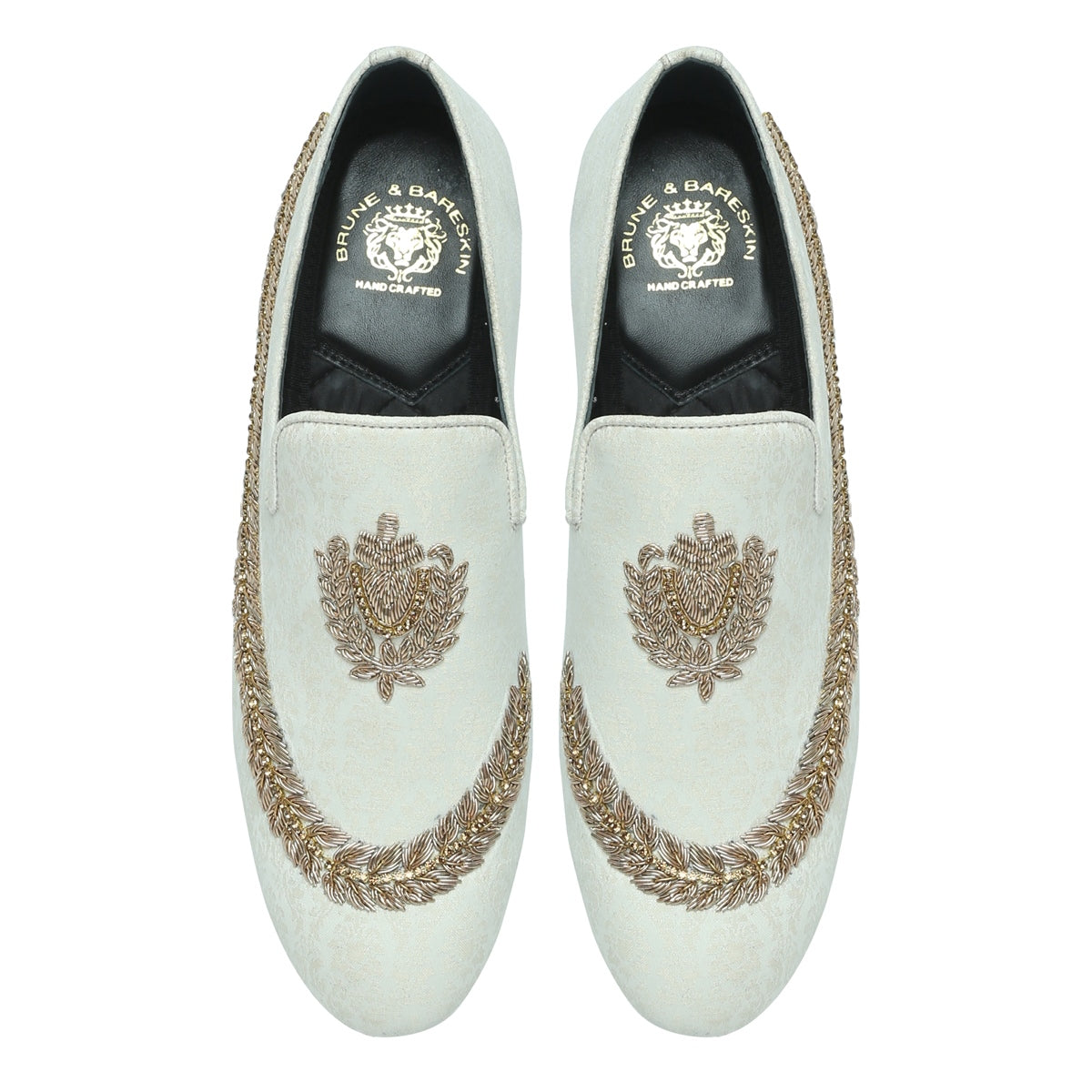 Hand Zardosi Slip-On Shoes In White Italian Velvet with Stem design