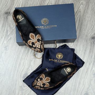 Fleur-de-lis Full Zardosi Black Velvet Jalsa by Brune & Bareskin