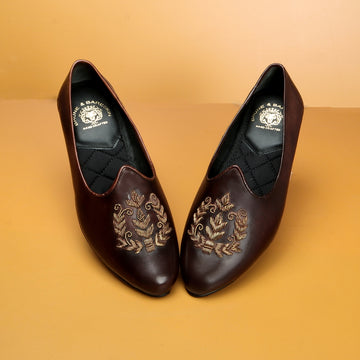 Dark Brown Leather Leafy Zardosi Jalsa