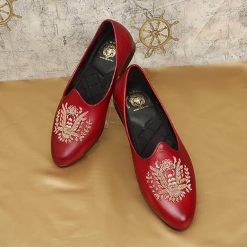 Crown Eagle Zardosi Wine Leather Jalsa Jutti