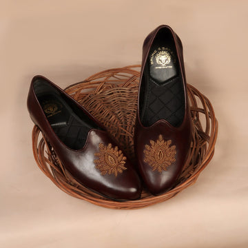 Dark Brown Leather Fire Inspired Zardosi Jalsa