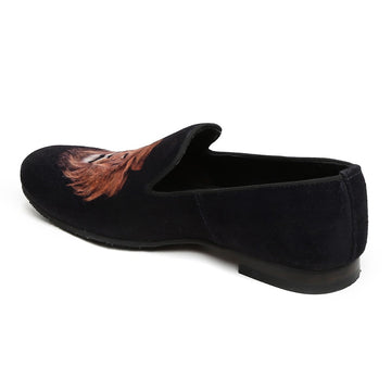 Men's Lion Print Black Velvet Slip Ons for men By Brune & Bareskin