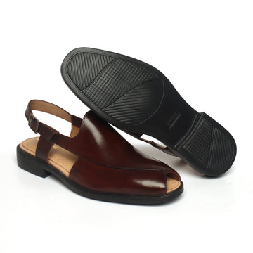 Dark Brown Genuine Leather Cross Design Light Weight Peshawari Sandals For Men By Brune & Bareskin