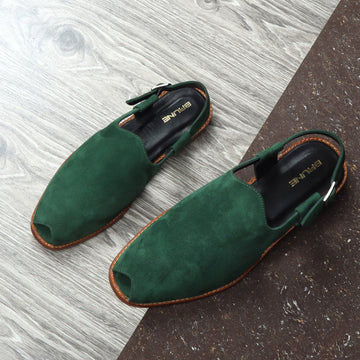 Green Light Weight Peshawari Sandals in Suede Leather For Men By Brune & Bareskin