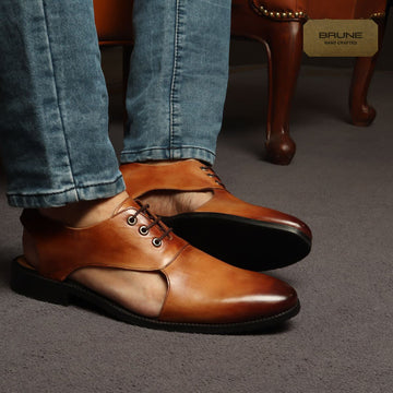 Hand Made Tan Genuine Leather Formal Lace-Up Sandals
