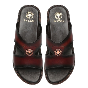 Wine Genuine Leather With Metal Lion Logo Sandal/Slippers