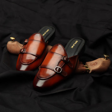 Men's Tan Brush Off Leather Double Monk Mules by Brune & Bareskin