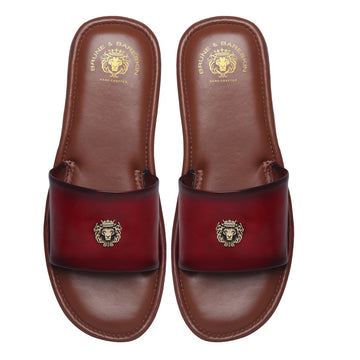Wine Leather Signature Metal Lion Slide-In Slippers By Bareskin