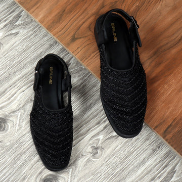 Black Italian Velvet Beads Work Peshawari Sandals For Men By Brune & Bareskin