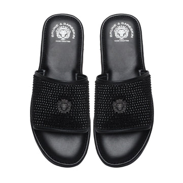 Black Beads Work Leather Slide-in Slippers by BRUNE & BARESKIN