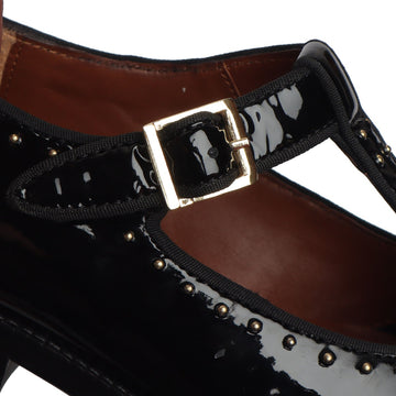 Black Patent Leather T-Strap Studded Men's Sandals by Brune & Bareskin