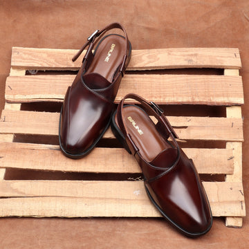 Peshawari Sandals for Men Cross Design Light Weight Dark Brown Leather