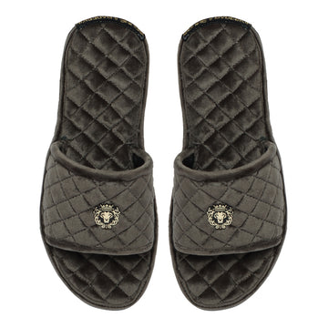 Grey Full Quilted Stitched Super Soft Italian Velvet Slide-in Slippers By Brune & Bareskin
