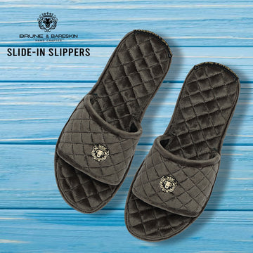 Grey Full Quilted Stitched Super Soft Italian Velvet Slide-in Slippers By Brune & Bareskin
