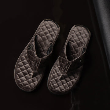 Grey V-Strap Italian Velvet Slippers