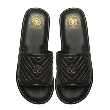 Black Leather Zig-Zag Strap Comfy Slide-in Slippers By Brune & Bareskin