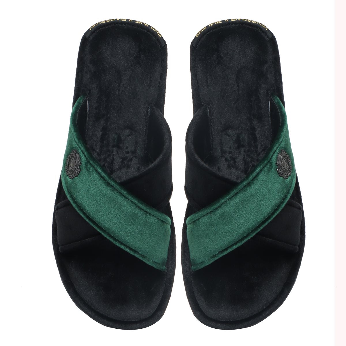 Black-Green Cross Straps Comfy Velvet Slide-in Slippers By Brune & Bareskin