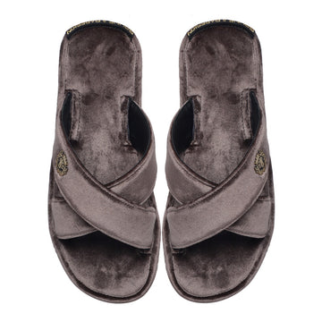 Grey Cross Straps Comfy Velvet Slide-in Slippers By Brune & Bareskin