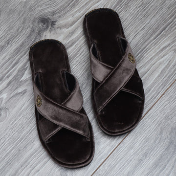 Grey Cross Straps Comfy Velvet Slide-in Slippers By Brune & Bareskin