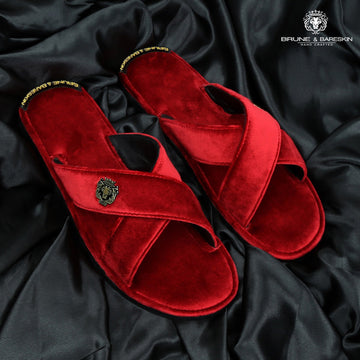 Red Cross Straps Comfy Velvet Slide-in Slippers By Brune & Bareskin