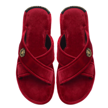 Red Cross Straps Comfy Velvet Slide-in Slippers By Brune & Bareskin