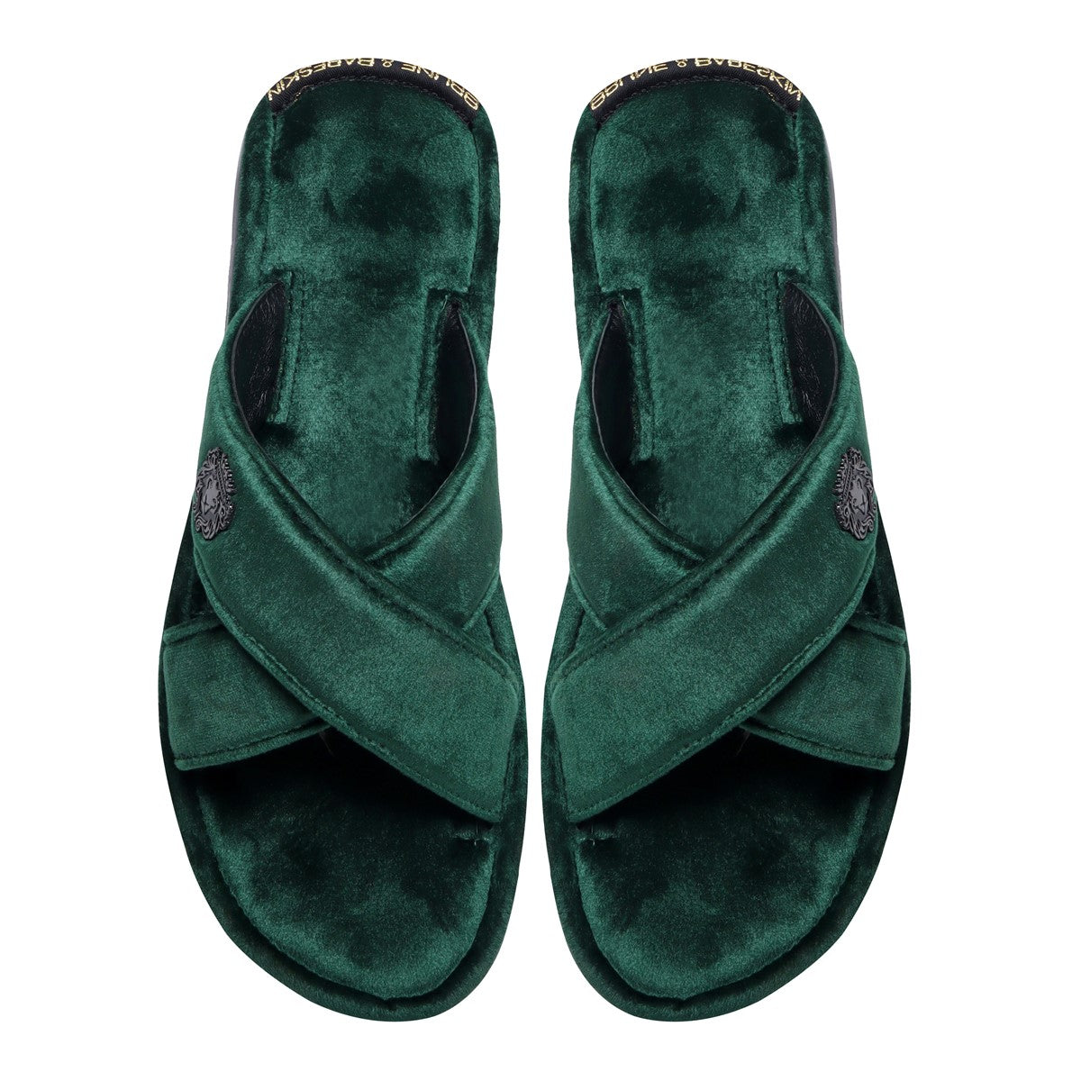 Green Cross Straps Comfy Velvet Slide-in Slippers By Brune & Bareskin