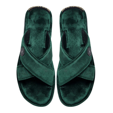 Green Cross Straps Comfy Velvet Slide-in Slippers By Brune & Bareskin