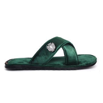 Green Cross Straps Comfy Velvet Slide-in Slippers By Brune & Bareskin