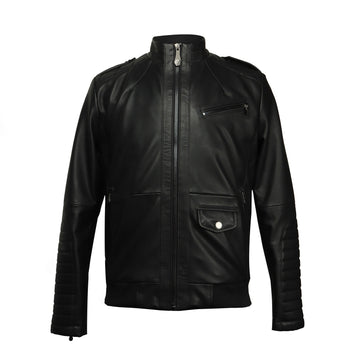 Brune & Bareskin Men's Black Quilted Shoulder Design Leather Biker Jacket